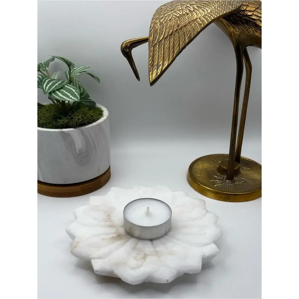Lotus Flower Soap Dish, White Carved Marble Trivet Tray, Candle / Incense Holder
